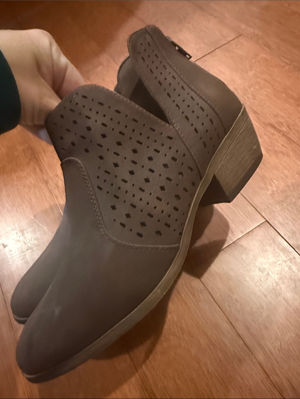 Women's Brown Perforated Low Heel Booties